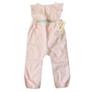 NWT Cat&Jack Baby Girl Pink Mettalic Stripes Ruffles Romper Jumpsuit 18 M